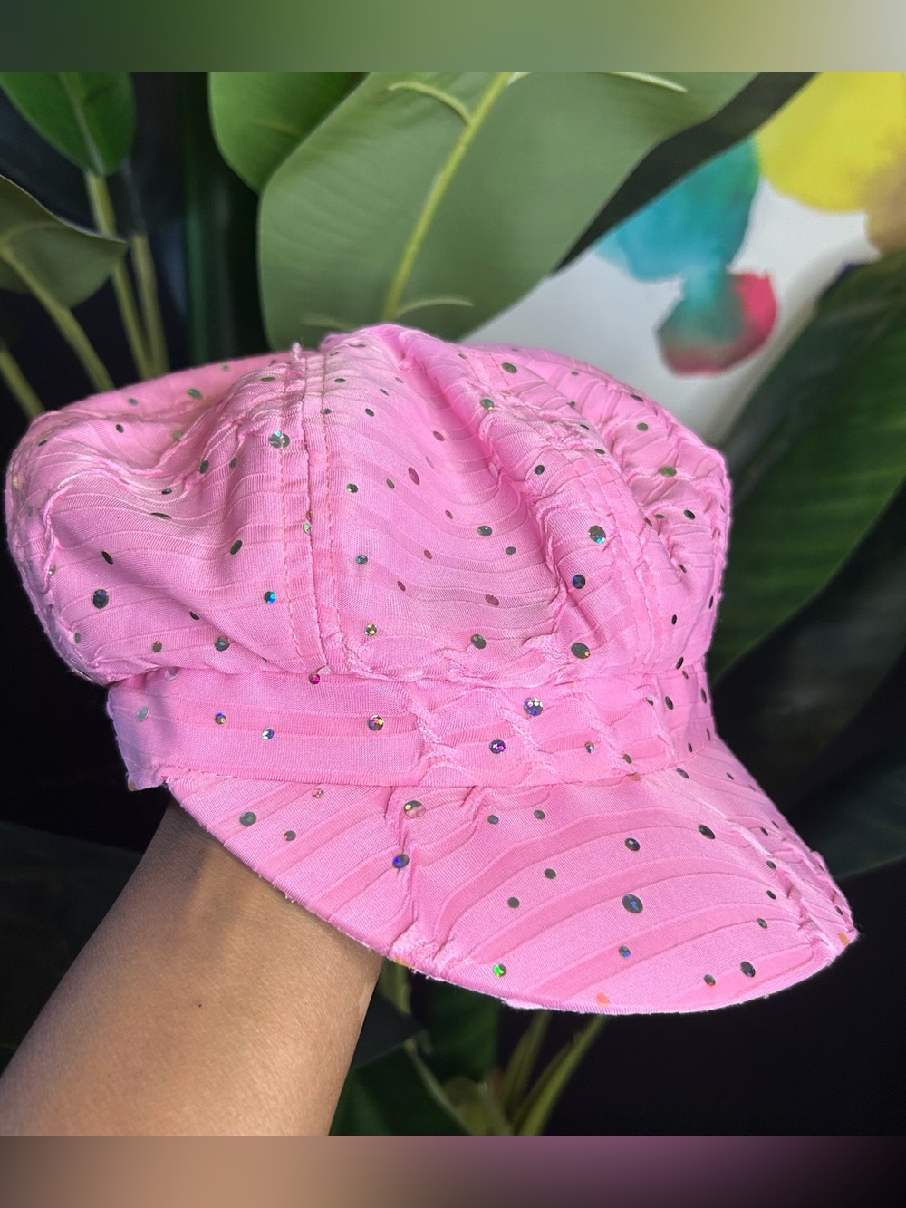 Y2k Pink Embellished Sequin Newsboy Cap